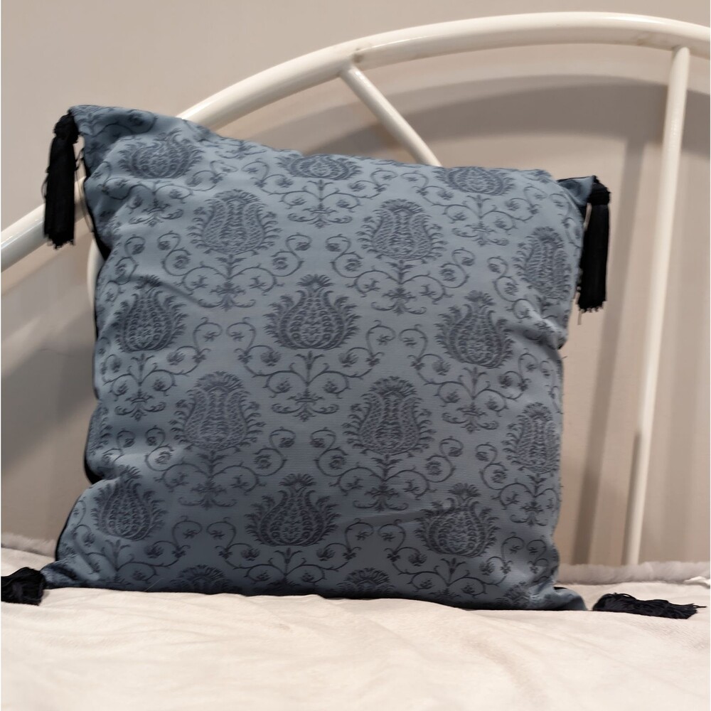 Pier 1 Imports Decor Pillow Blue Tassels Paisley Pattern Velvet
